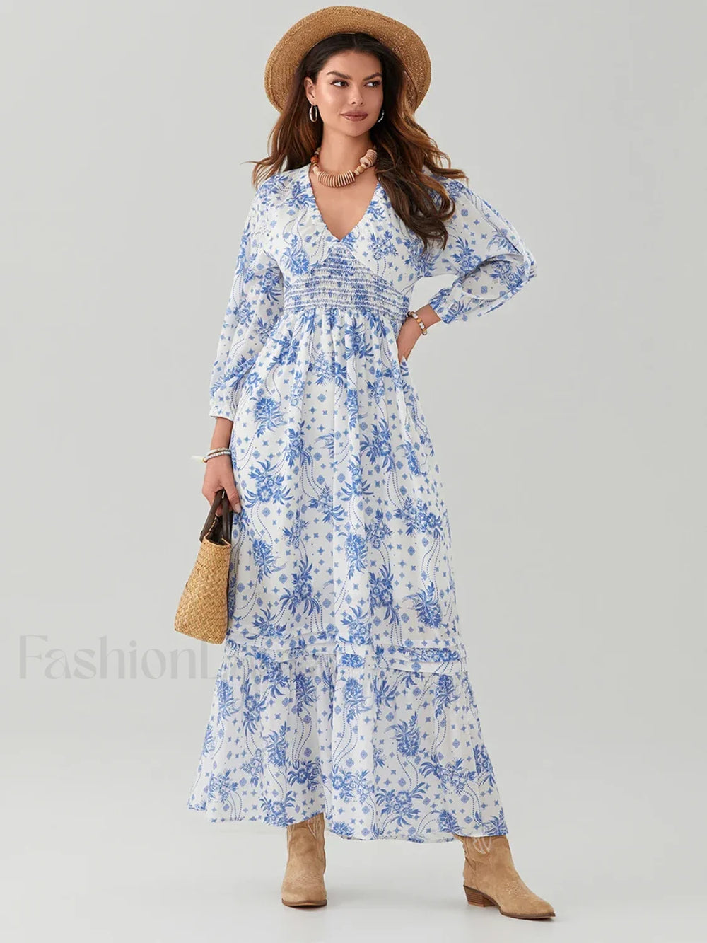 Puff Sleeve Flowy Boho Dress color4 / S