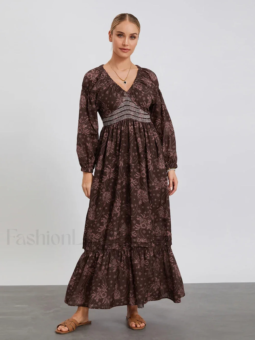 Puff Sleeve Flowy Boho Dress color5 / S