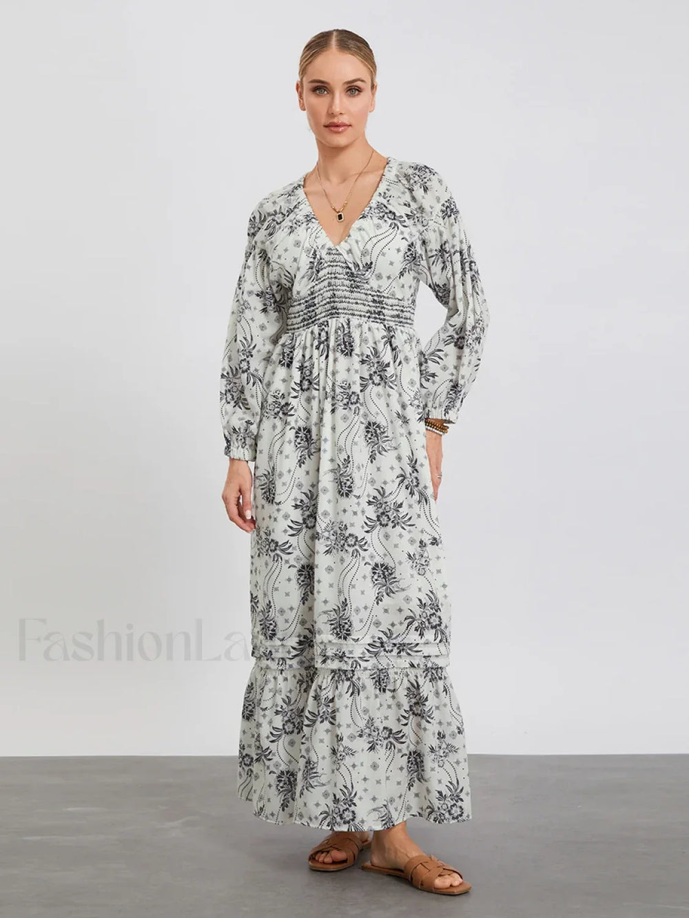 Puff Sleeve Flowy Boho Dress color9 / S
