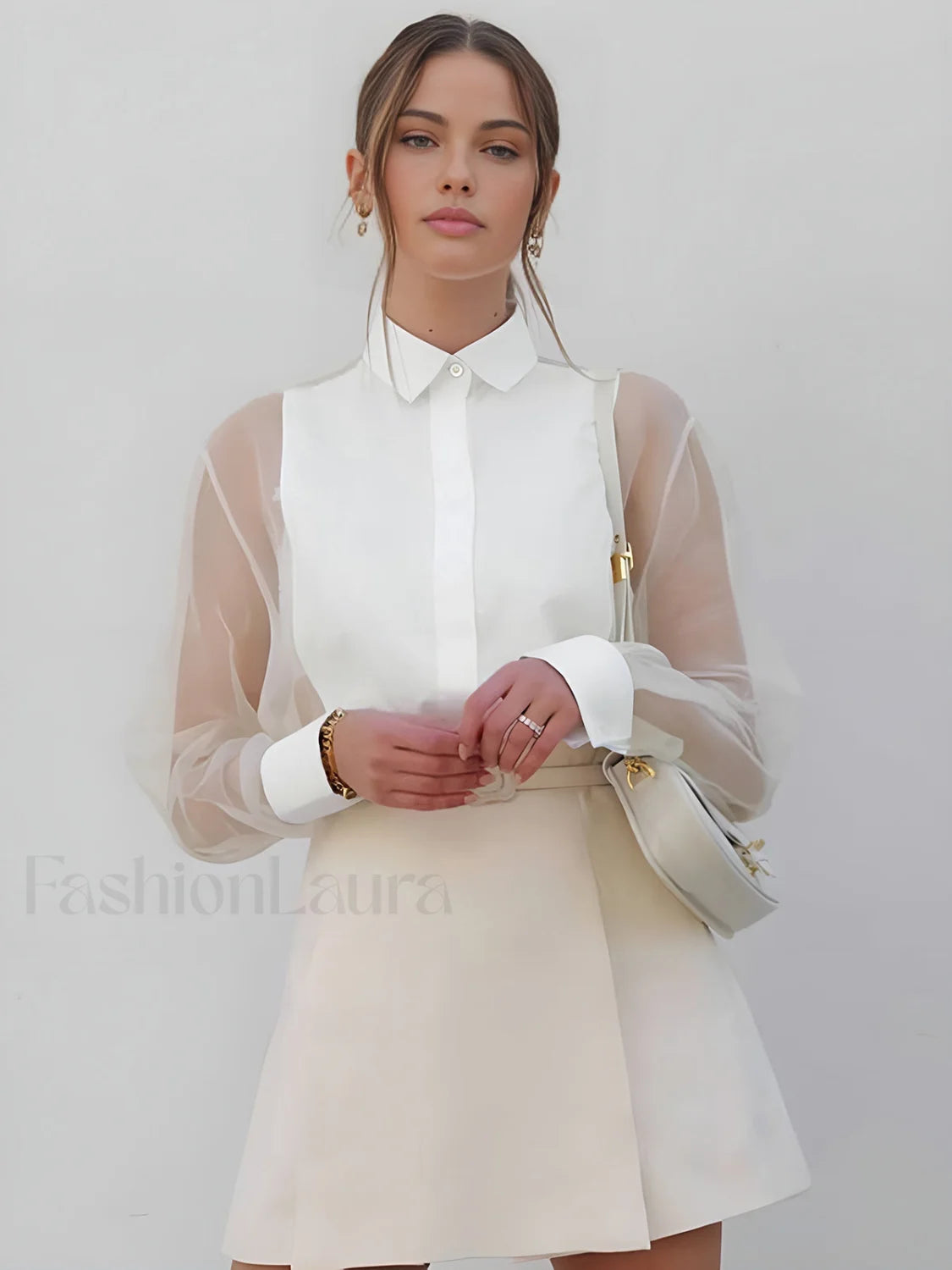 Puff Sleeve Graceful Organza Shirt White / XS Shirts Main image