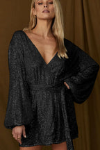 Puff Sleeve Stylish Sequin Mini Dress