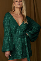 Puff Sleeve Stylish Sequin Mini Dress