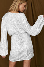 Puff Sleeve Stylish Sequin Mini Dress