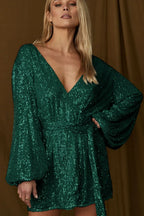 Puff Sleeve Stylish Sequin Mini Dress