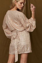 Puff Sleeve Stylish Sequin Mini Dress