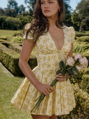 Puff Sleeve Tulle Mini Dress YELLOW / S