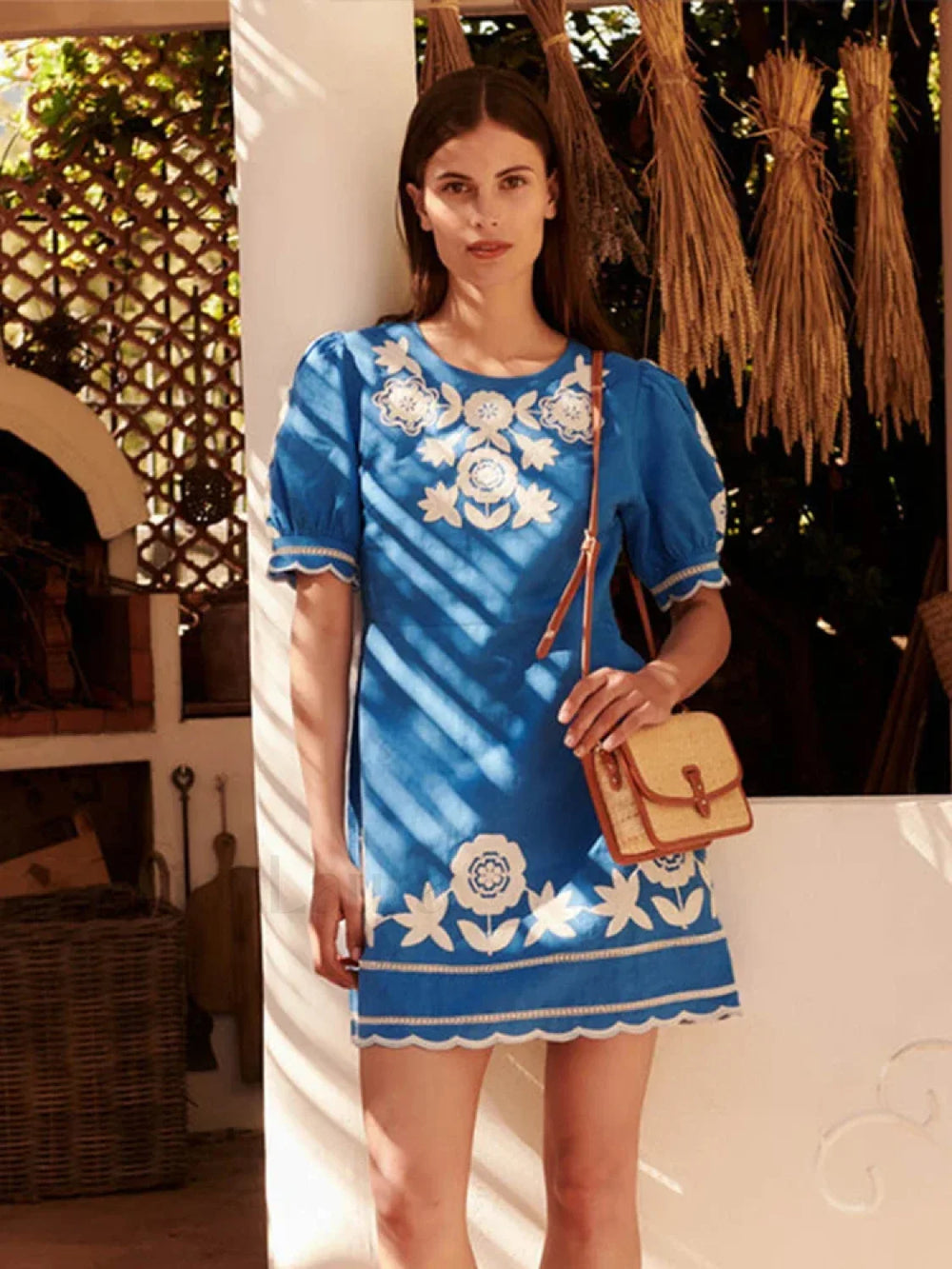 Puff Sleeve Wave Hem Boho Dress