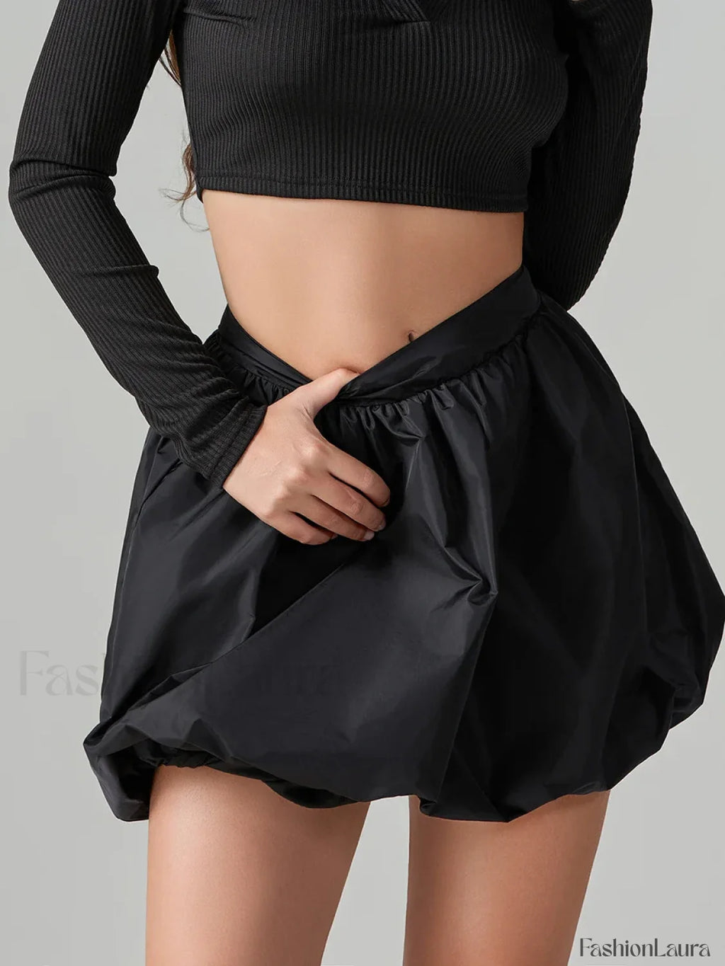 Puffball Pleated High Waist Skirt BLACK / S
