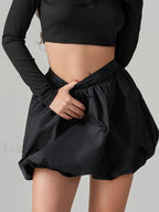 Puffball Pleated High Waist Skirt BLACK / S