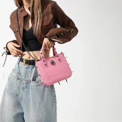 Punk Casual Y2K Crossbody Shoulder Korean Vintage Rivets Gothic Aesthetic Bag pink skull