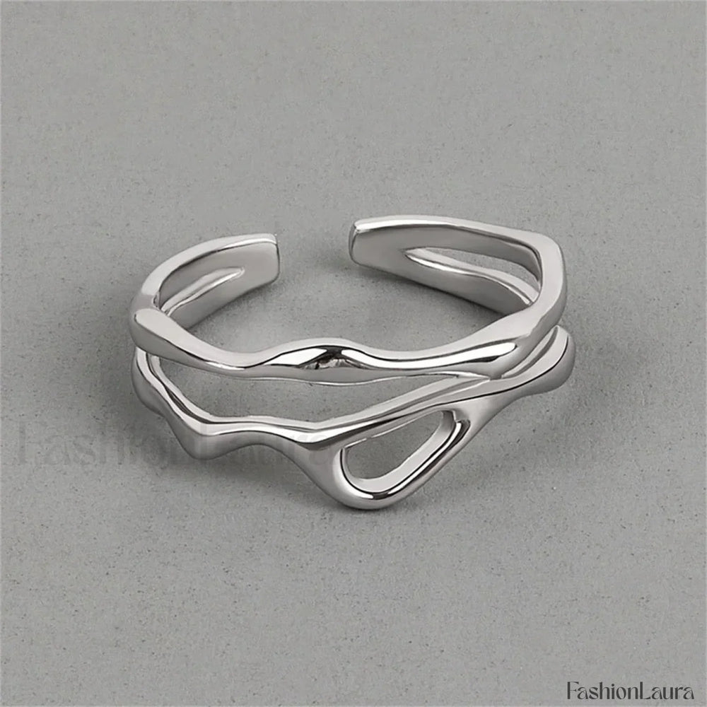 Punk Geometric Liquid Waterdrop Vintage Silver Metal Personality Jewelry Ring Sliver