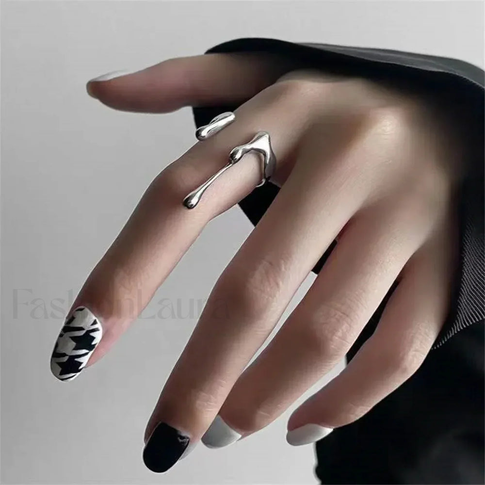 Punk Geometric Liquid Waterdrop Vintage Silver Metal Personality Jewelry Ring Sliver