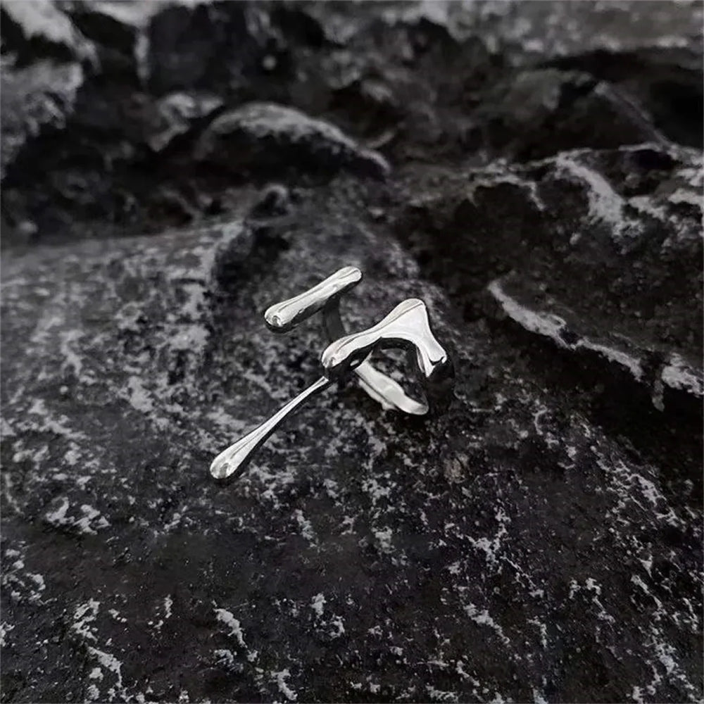 Punk Geometric Liquid Waterdrop Vintage Silver Metal Personality Jewelry Ring Sliver