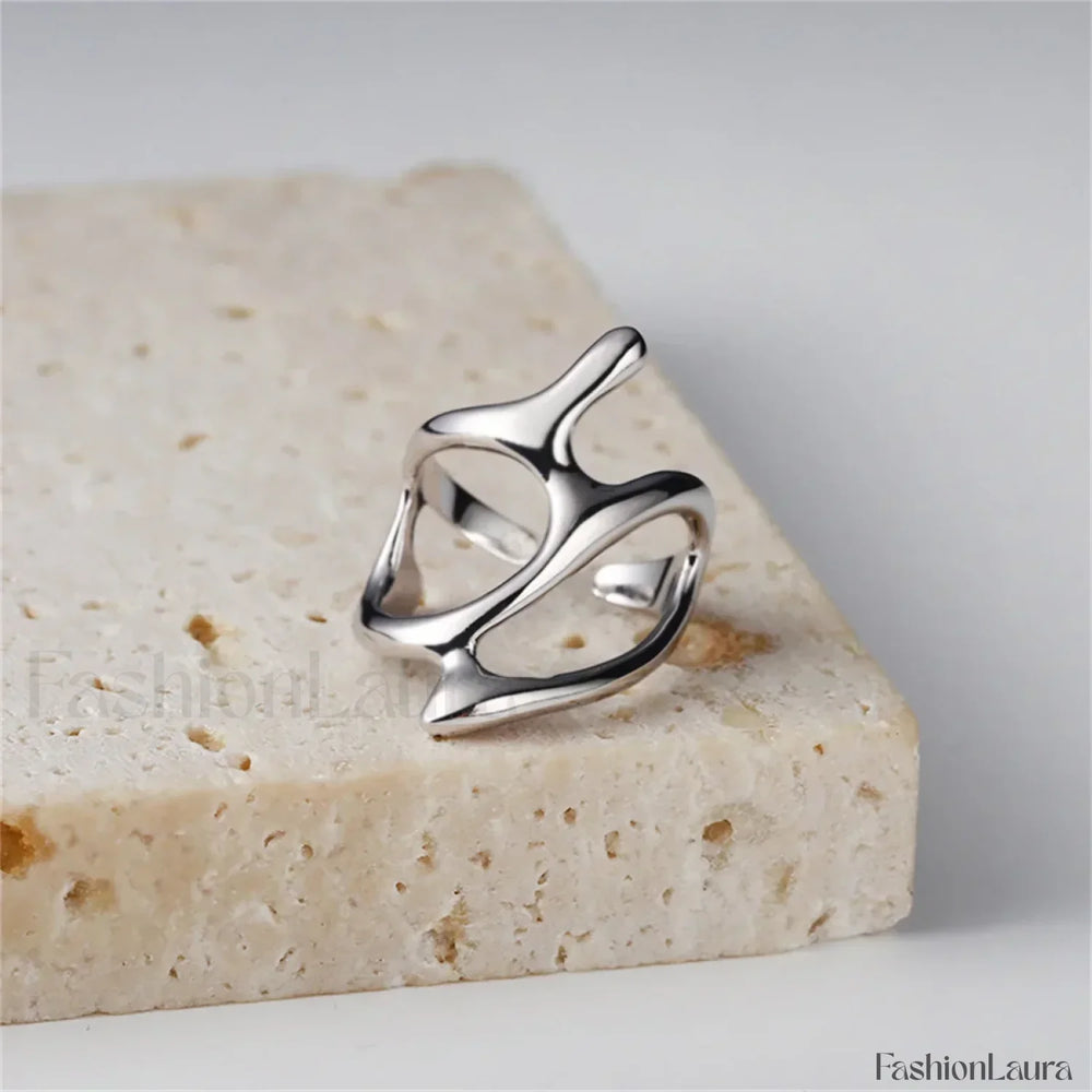 Punk Geometric Liquid Waterdrop Vintage Silver Metal Personality Jewelry Ring Sliver