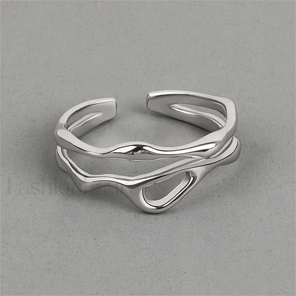 Punk Geometric Liquid Waterdrop Vintage Silver Metal Personality Jewelry Ring Sliver