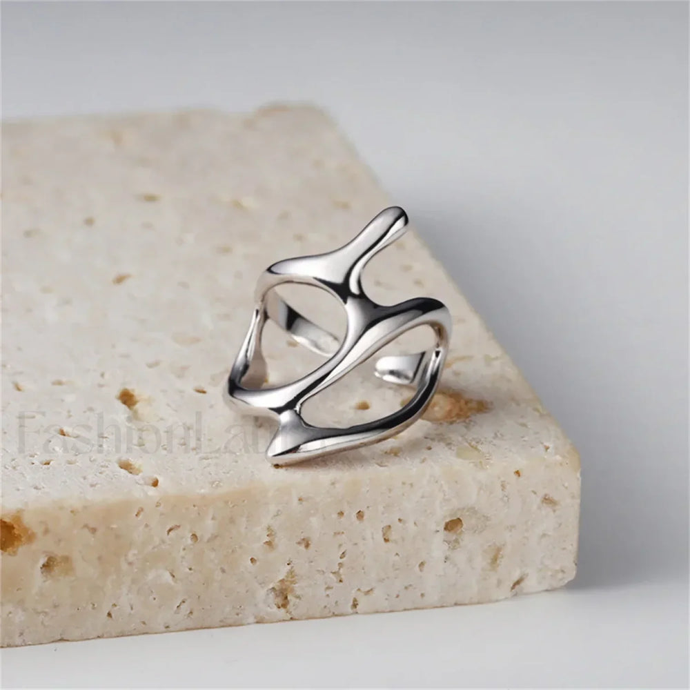 Punk Geometric Liquid Waterdrop Vintage Silver Metal Personality Jewelry Ring Sliver