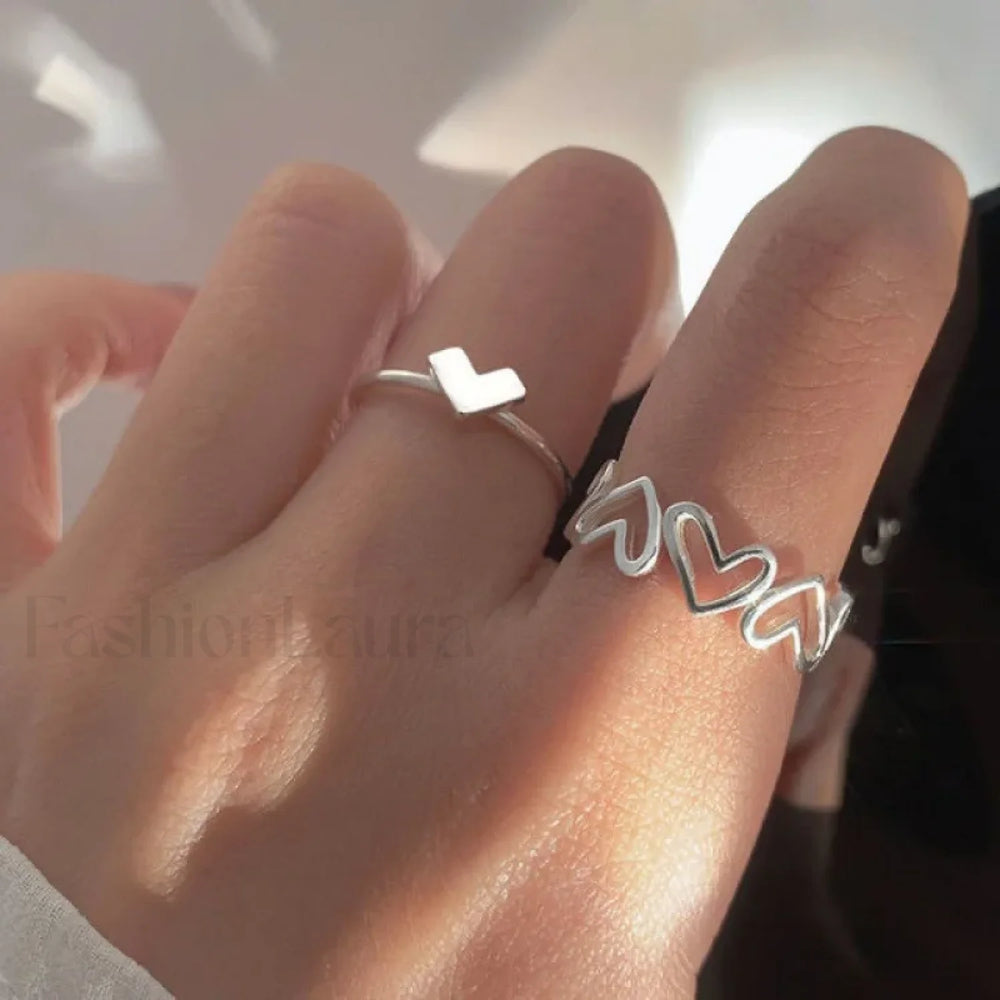 Punk Heart Butterfly Shaped Female Girls Gift Ring Sliver
