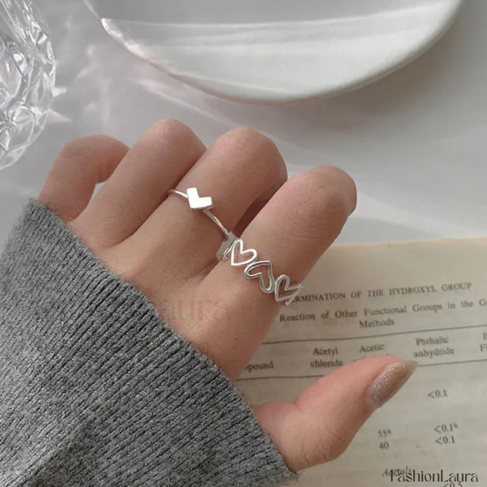 Punk Heart Butterfly Shaped Female Girls Gift Ring Sliver