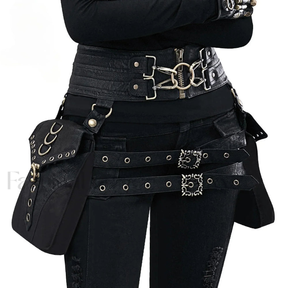 Punk Rivet Skull Retro Rock Gothic Hip Hop Rivet Thigh Waist Bag Black