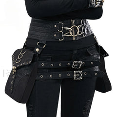 Punk Rivet Skull Retro Rock Gothic Hip Hop Rivet Thigh Waist Bag Black