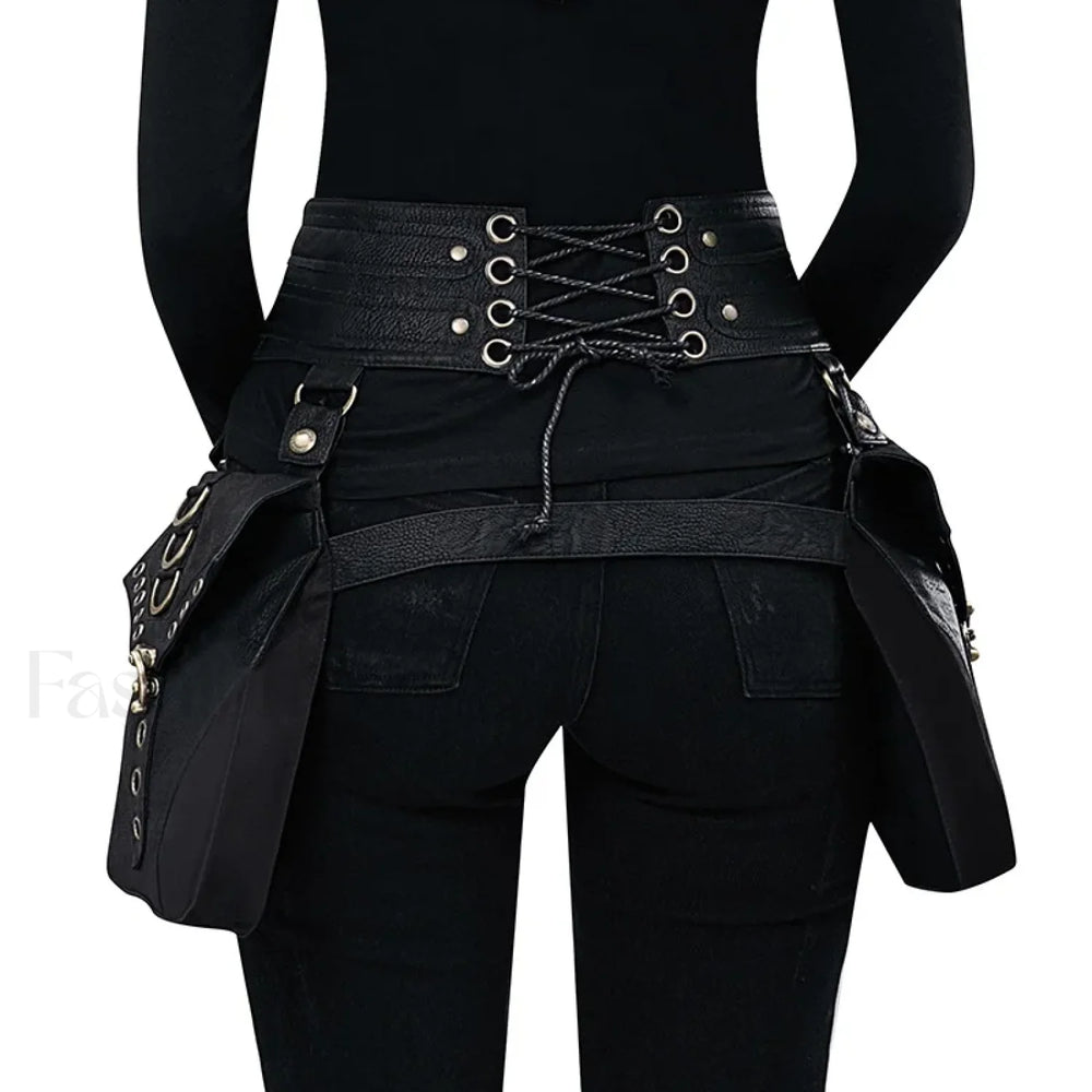 Punk Rivet Skull Retro Rock Gothic Hip Hop Rivet Thigh Waist Bag Black