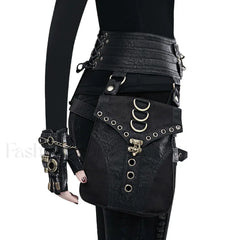 Punk Rivet Skull Retro Rock Gothic Hip Hop Rivet Thigh Waist Bag Black