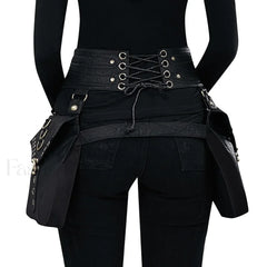 Punk Rivet Skull Retro Rock Gothic Hip Hop Rivet Thigh Waist Bag Black