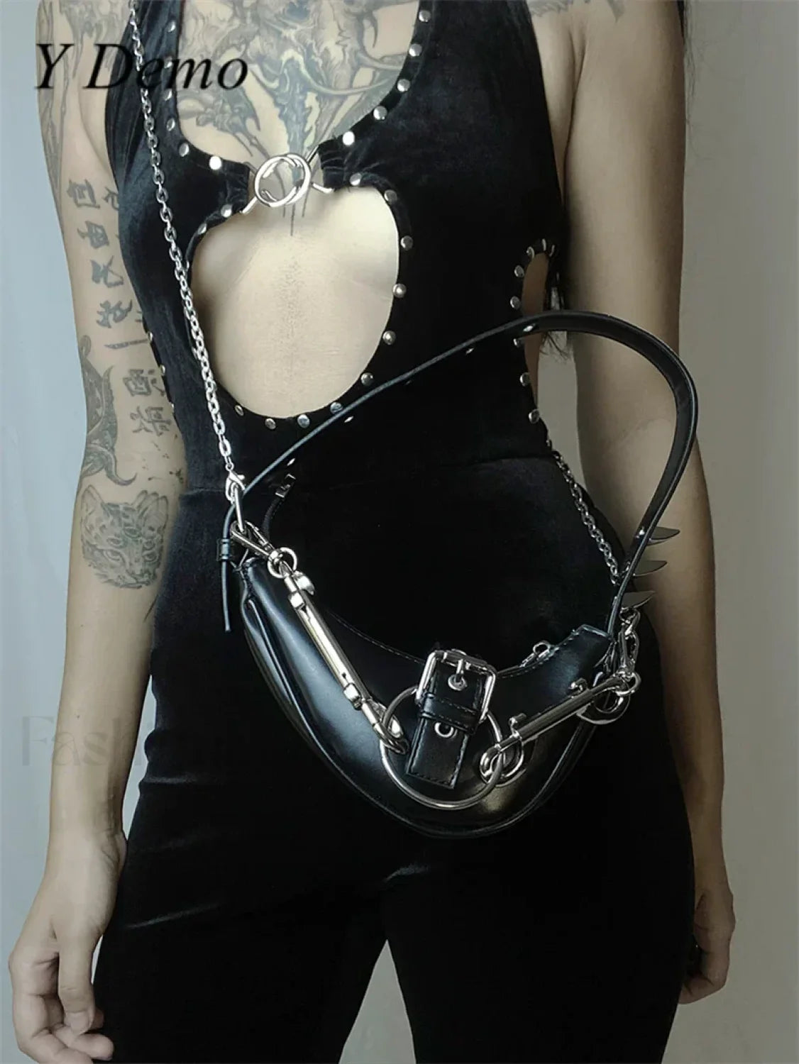 Punk Rivets Gothic Metal Buckles Sparks Crossbody Shoulder Bag Secondary image