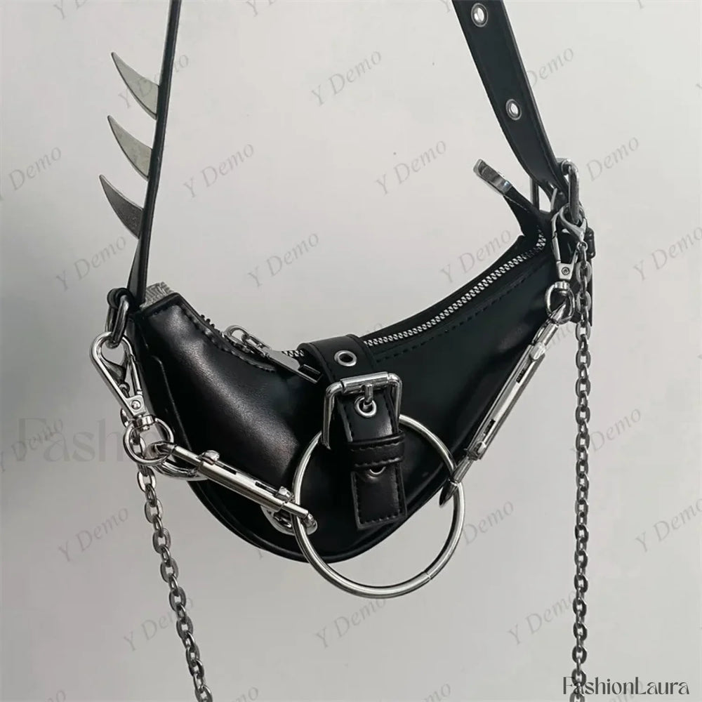 Punk Rivets Gothic Metal Buckles Sparks Crossbody Shoulder Bag Black