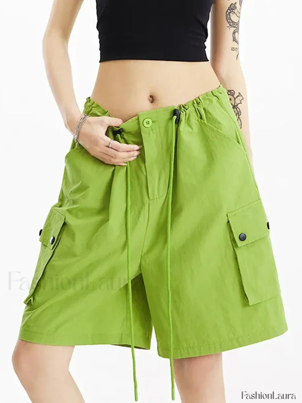 Punk Rose Color Cargo High Waist Short Green / S