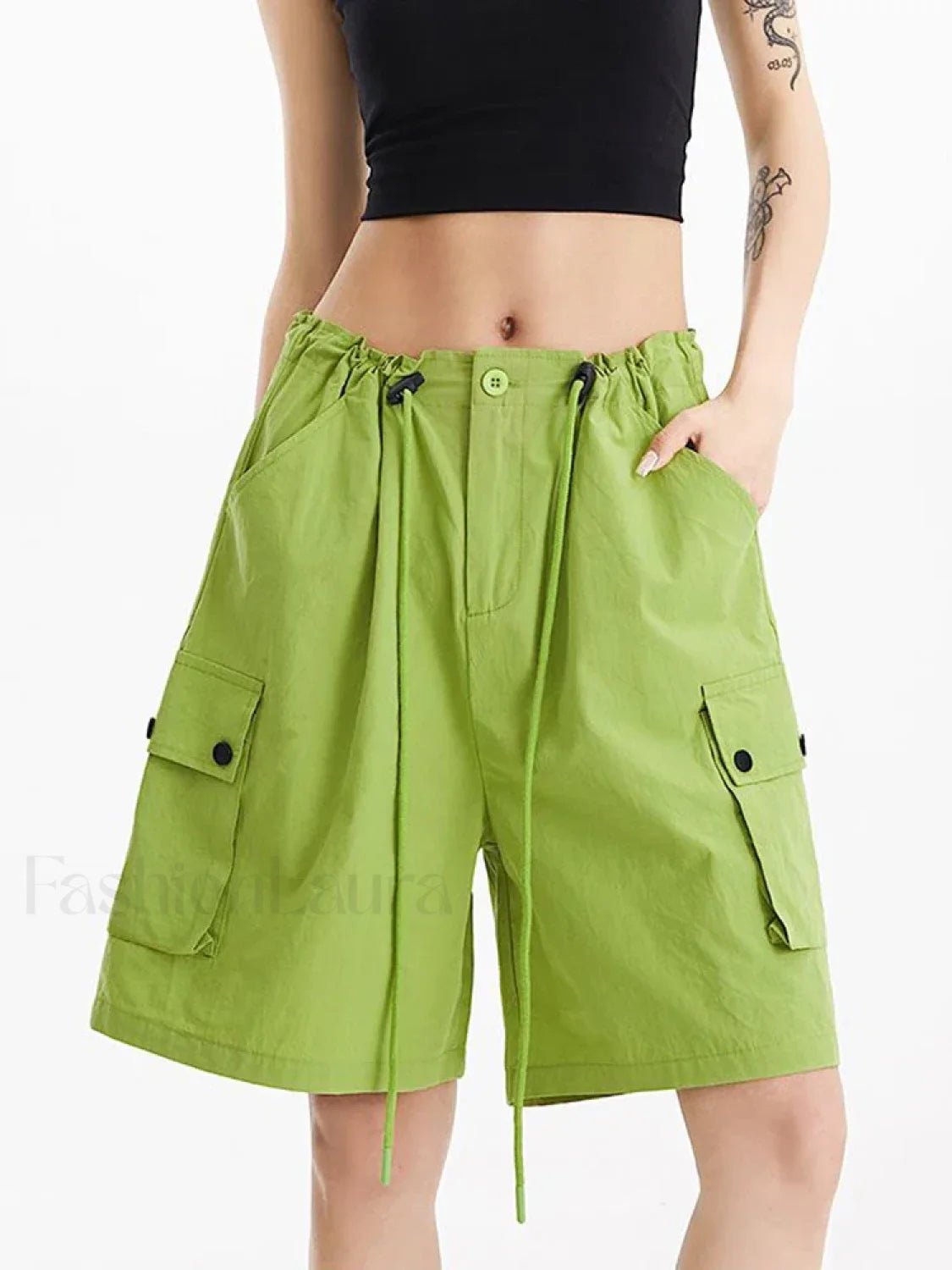 Punk Rose Color Cargo High Waist Streetwear Short