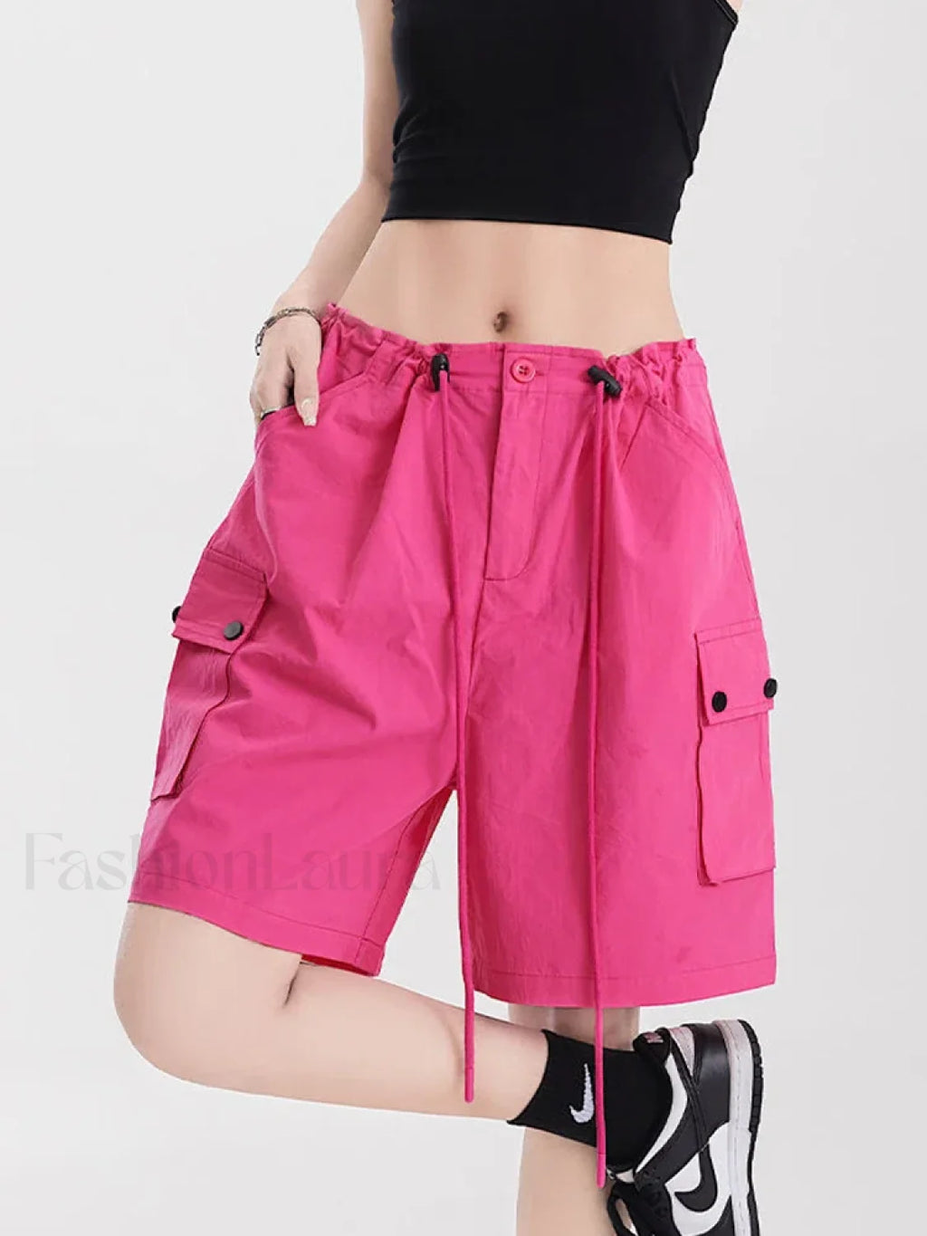 Punk Rose Color Cargo High Waist Streetwear Short