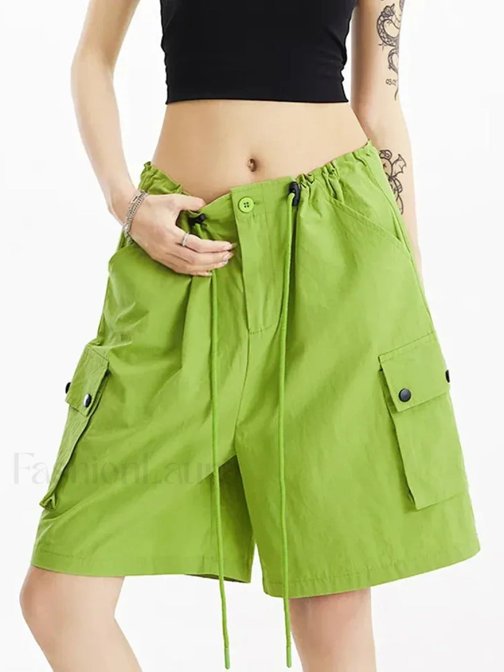Punk Rose Color Cargo High Waist Streetwear Short Green / S