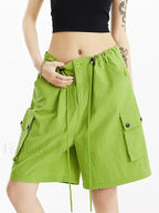 Punk Rose Color Cargo High Waist Streetwear Short Green / S