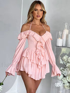 Pure Color Flare Sleeve Mini Dress