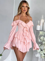 Pure Color Flare Sleeve Mini Dress