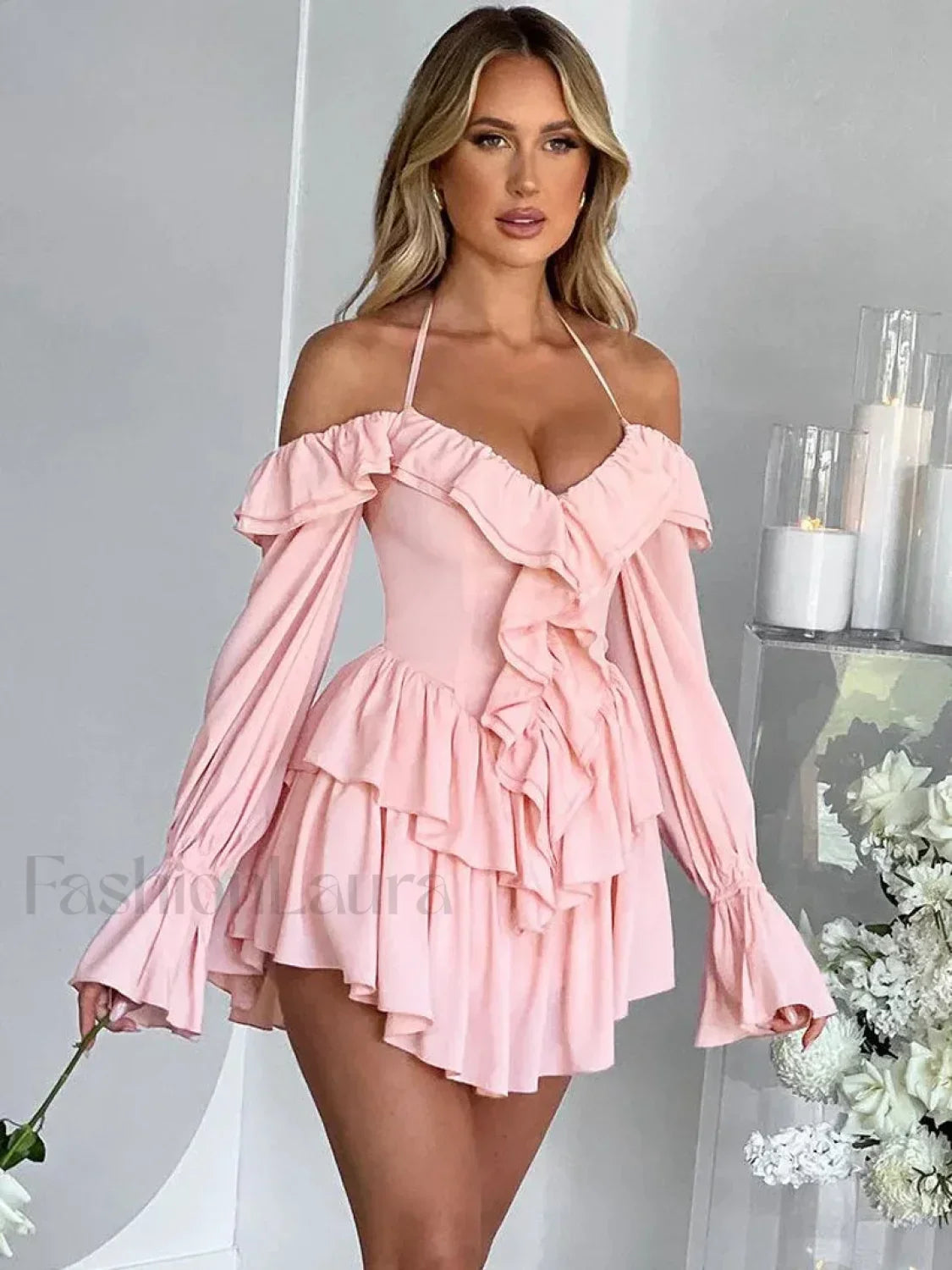 Pure Color Flare Sleeve Mini Dress Secondary image