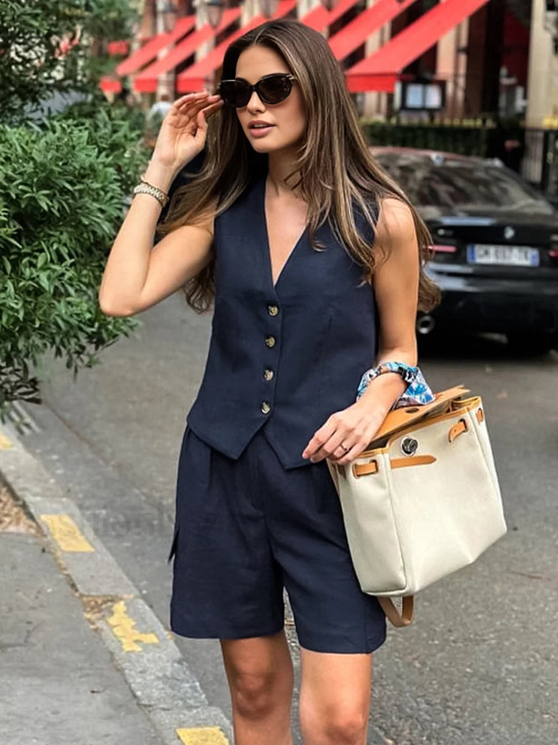 Pure Cotton Casual Tailored Pockets Shorts Set Short Sets