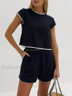 Pure Cotton Contrast Trim Shorts Set Short Sets