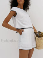 Pure Cotton Contrast Trim Shorts Set Short Sets