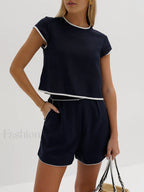 Pure Cotton Contrast Trim Shorts Set Short Sets