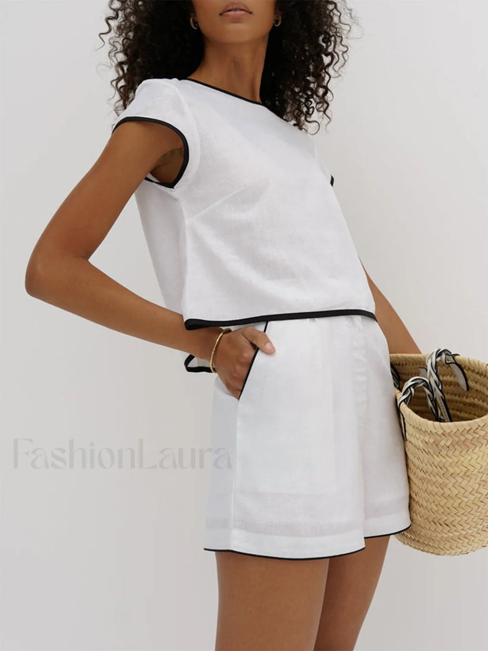 Pure Cotton Contrast Trim Shorts Set Short Sets
