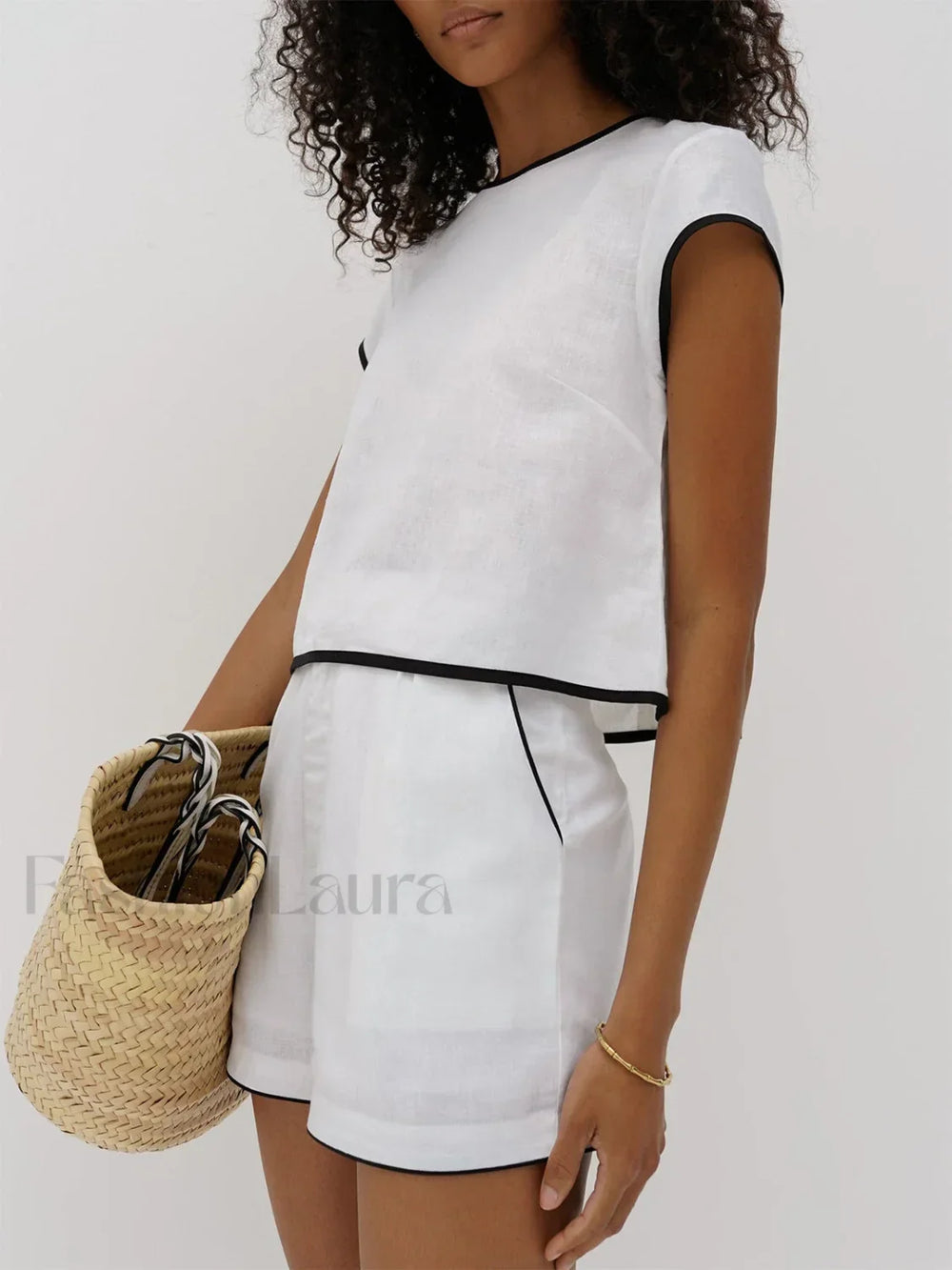 Pure Cotton Contrast Trim Shorts Set Short Sets