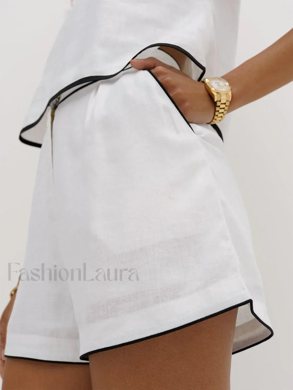 Pure Cotton Contrast Trim Shorts Set Short Sets