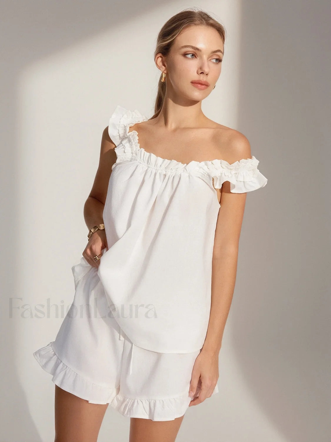 Pure Cotton Ruffle Shorts Set Short Sets