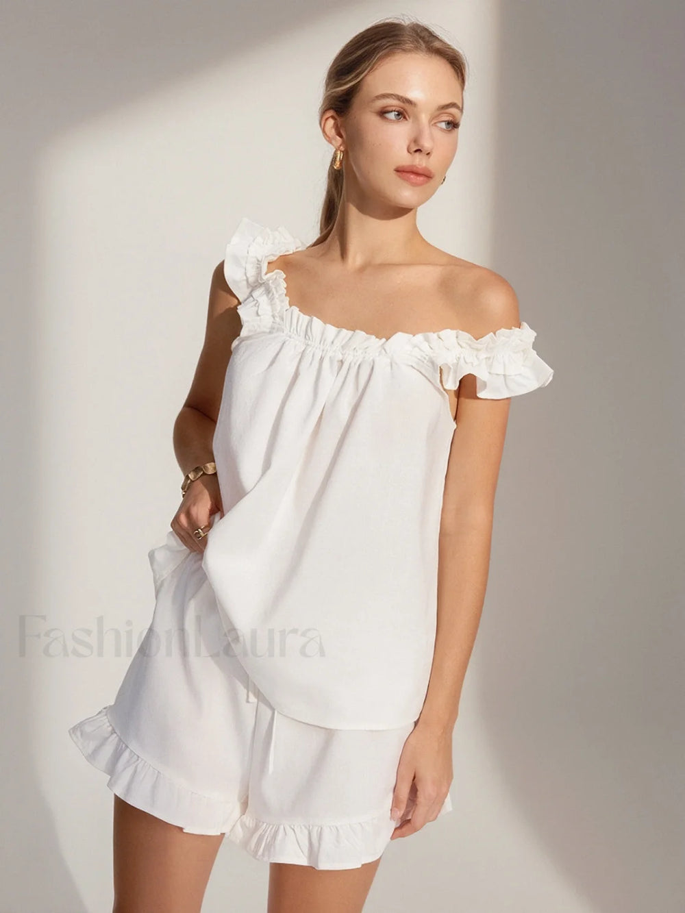 Pure Cotton Ruffle Shorts Set Short Sets