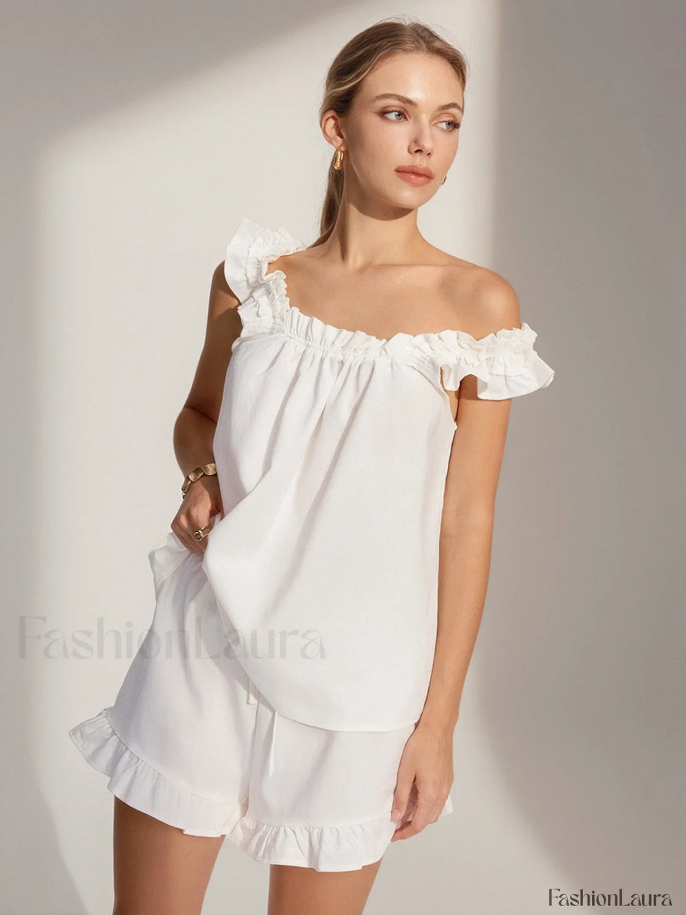 Pure Cotton Ruffle Shorts Set Short Sets
