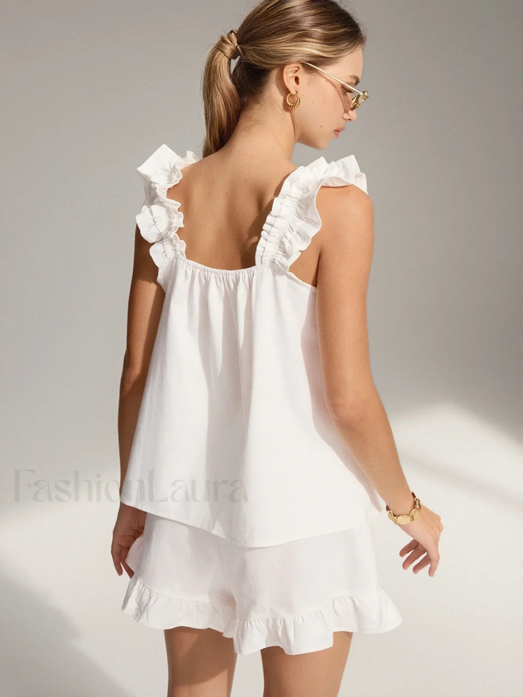 Pure Cotton Ruffle Shorts Set Short Sets