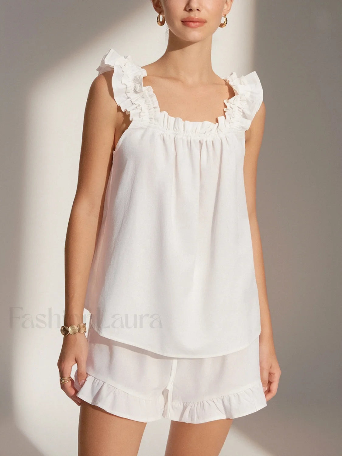 Pure Cotton Ruffle Shorts Set White / XS Short Sets Main image
