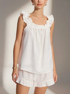 Pure Cotton Ruffle Shorts Set White / XS Short Sets